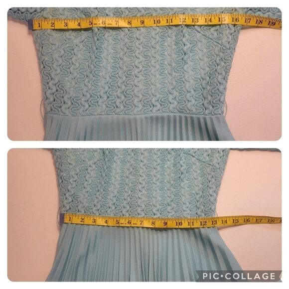 Mary Dobbs Original Vintage 60s Blue Polyester Hostess Dress Zigzag Pleats - Picture 16 of 16